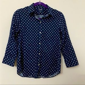 Chaps No Iron Polka Dot 3/4 Sleeve Button Down